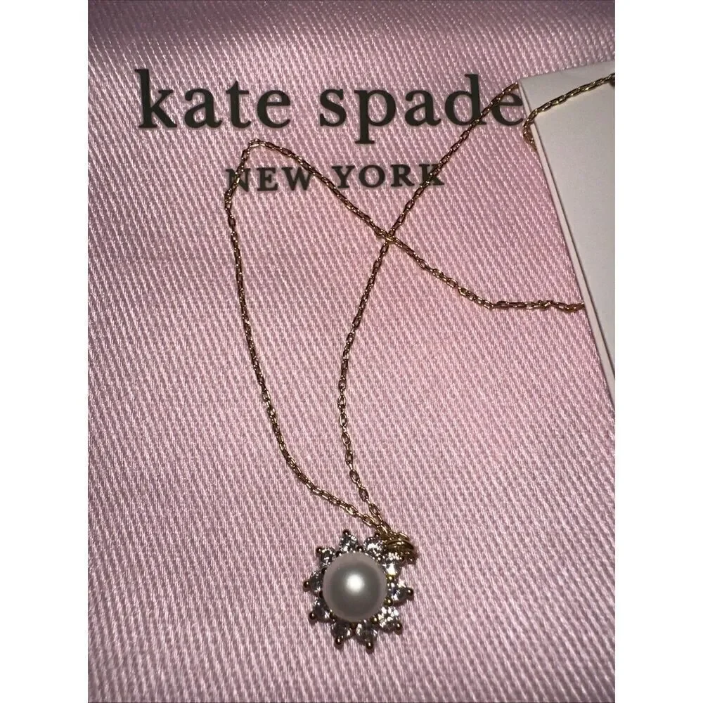 Kate Spade Sunny Halo Gold Pearl Pendant Necklace NWT Dust Bag